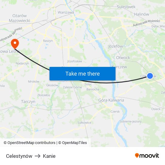 Celestynów to Kanie map