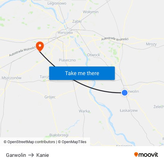 Garwolin to Kanie map