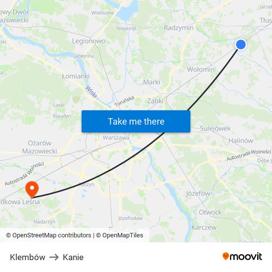 Klembów to Kanie map