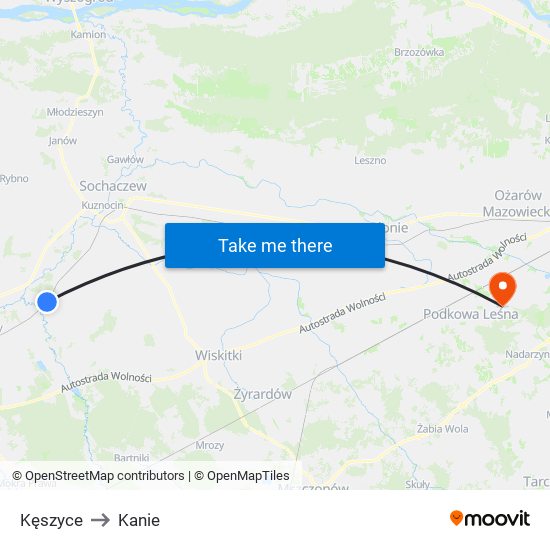 Kęszyce to Kanie map