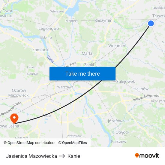 Jasienica Mazowiecka to Kanie map