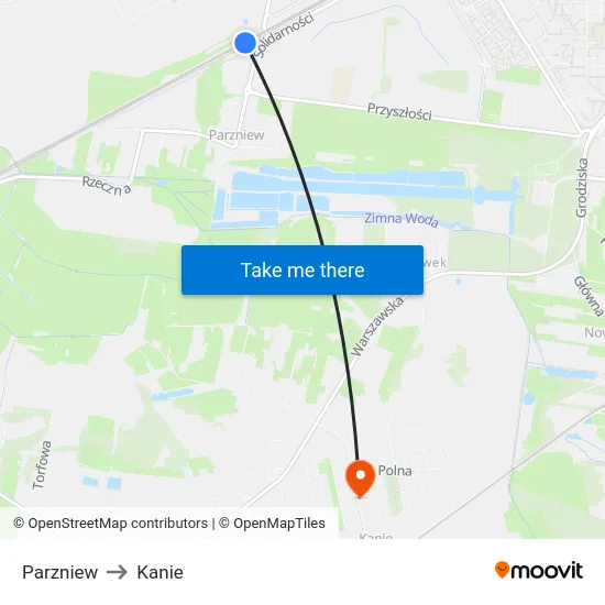 Parzniew to Kanie map