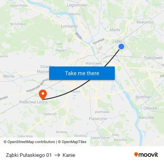 Ząbki Pułaskiego 01 to Kanie map