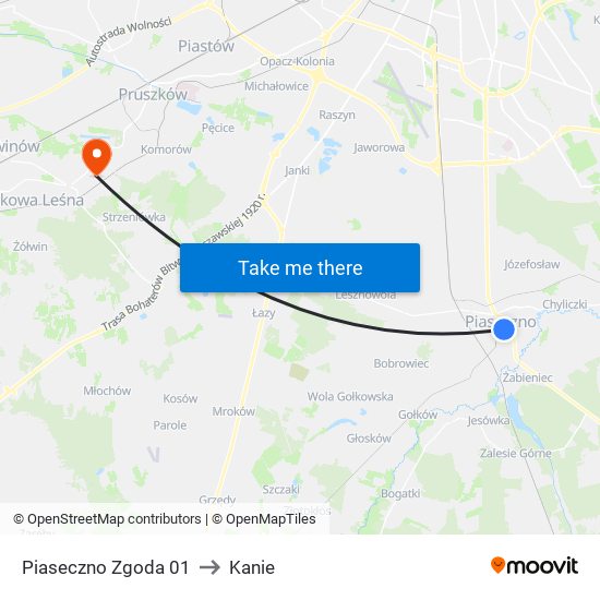 Piaseczno Zgoda 01 to Kanie map