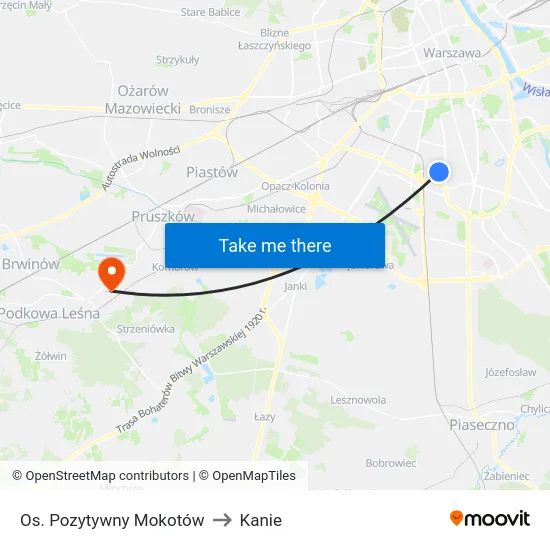 Os. Pozytywny Mokotów to Kanie map