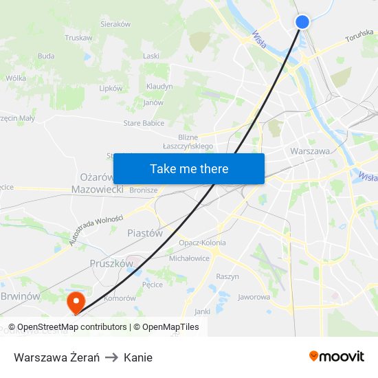 Warszawa Żerań to Kanie map