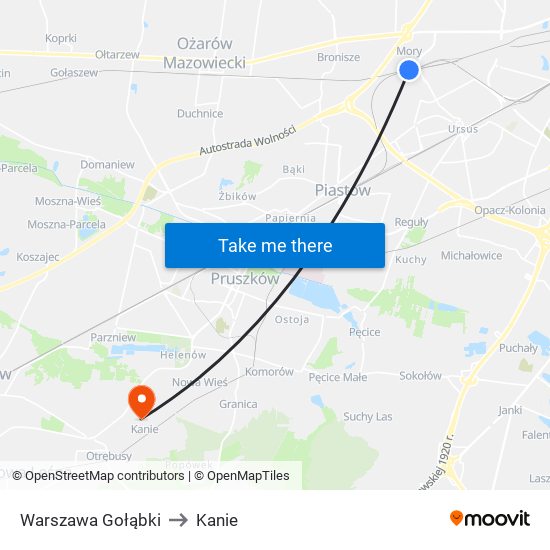 Warszawa Gołąbki to Kanie map