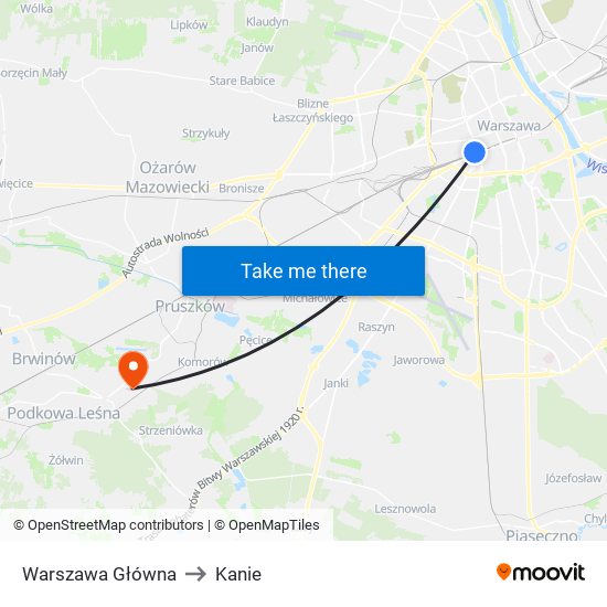 Warszawa Główna to Kanie map