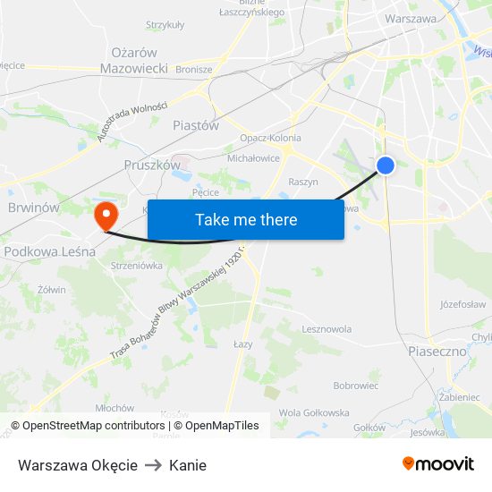 Warszawa Okęcie to Kanie map