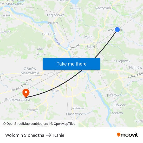 Wołomin Słoneczna to Kanie map