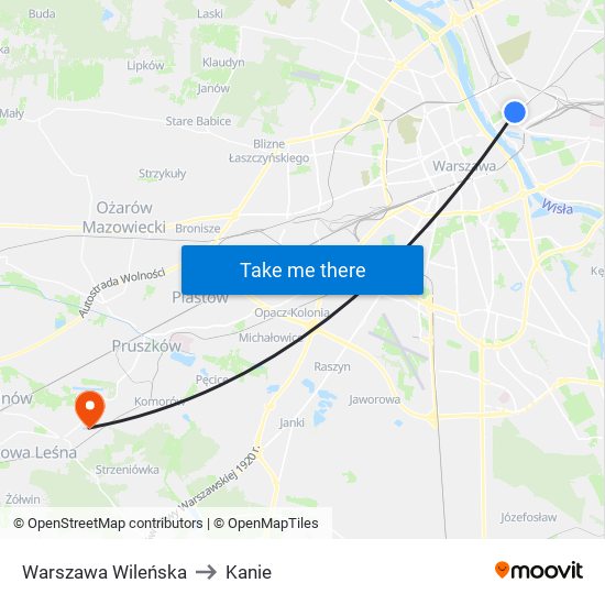 Warszawa Wileńska to Kanie map