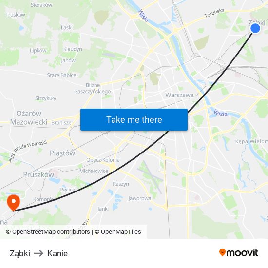 Ząbki to Kanie map