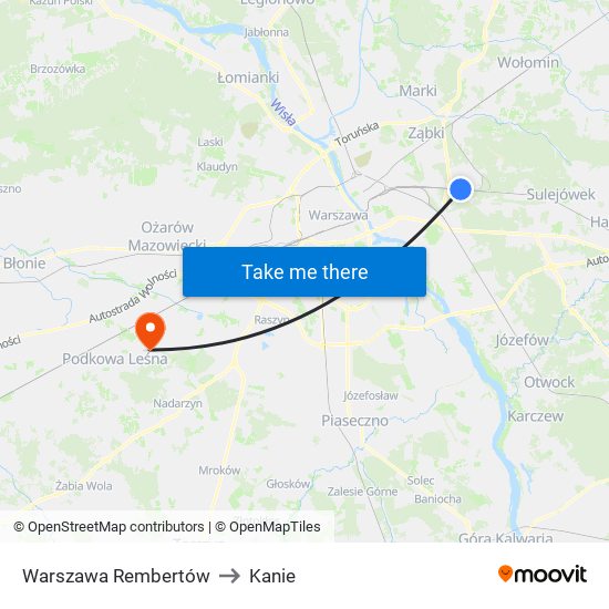 Warszawa Rembertów to Kanie map