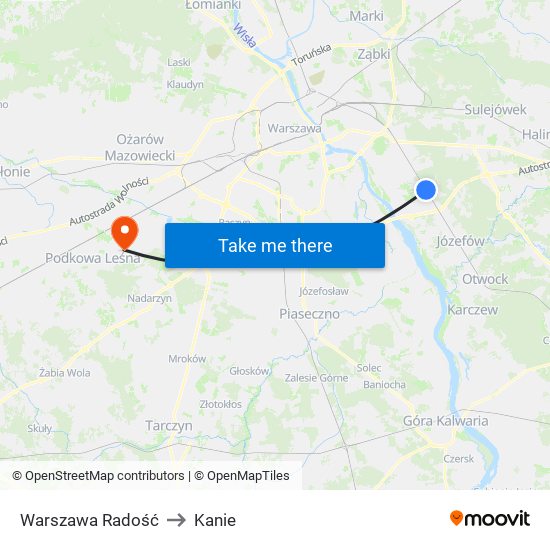 Warszawa Radość to Kanie map