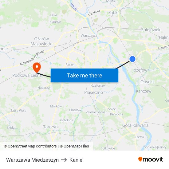 Warszawa Miedzeszyn to Kanie map