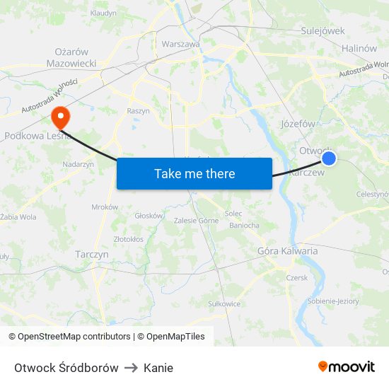 Otwock Śródborów to Kanie map