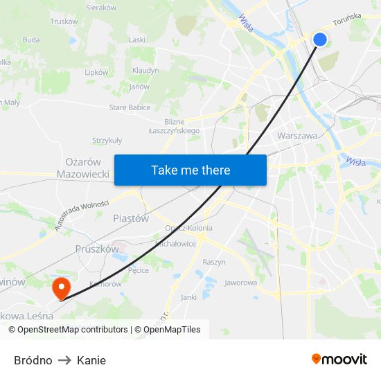 Bródno to Kanie map