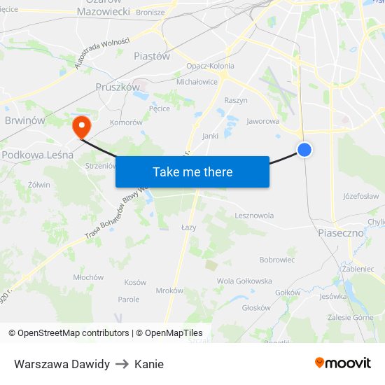 Warszawa Dawidy to Kanie map