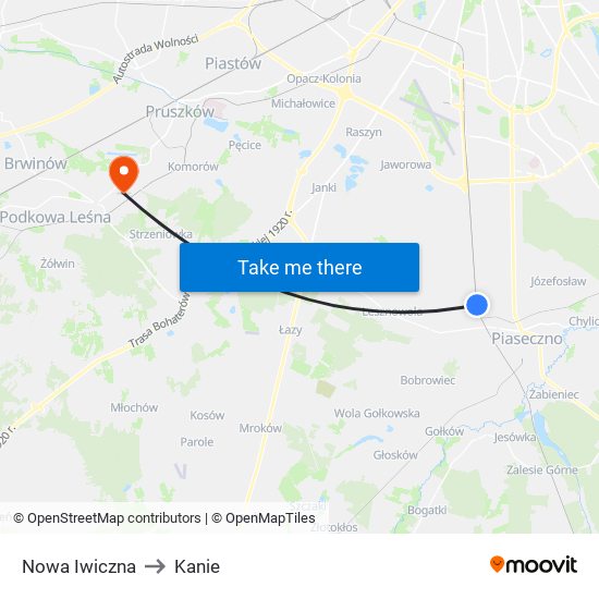 Nowa Iwiczna to Kanie map