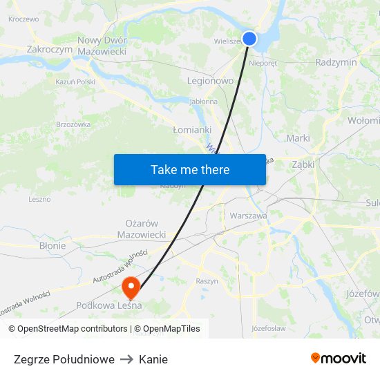 Zegrze Południowe to Kanie map