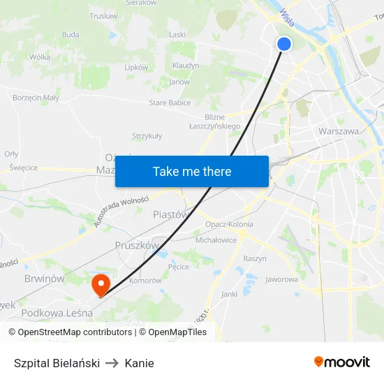 Szpital Bielański to Kanie map