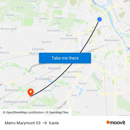 Metro Marymont to Kanie map