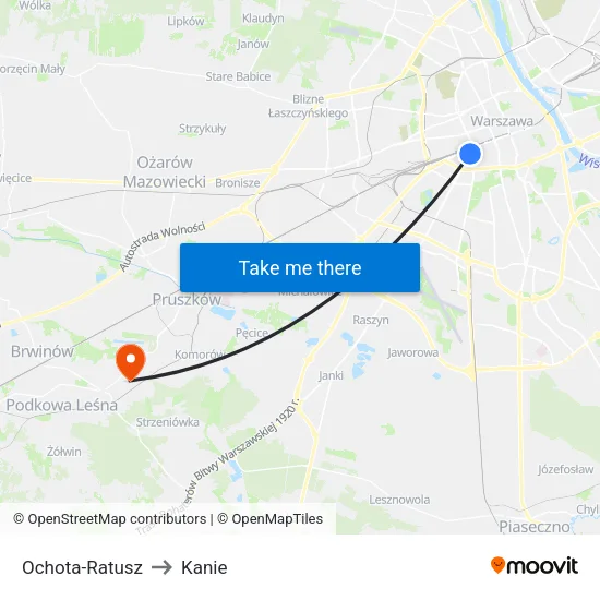 Ochota - Ratusz to Kanie map