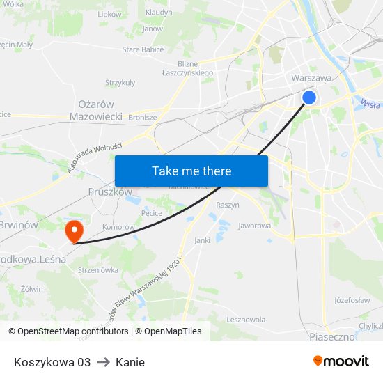 Koszykowa to Kanie map