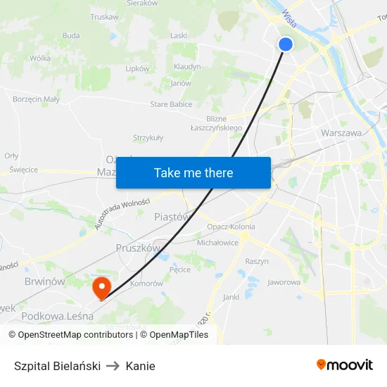 Szpital Bielański to Kanie map