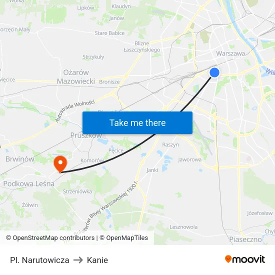 Pl. Narutowicza to Kanie map