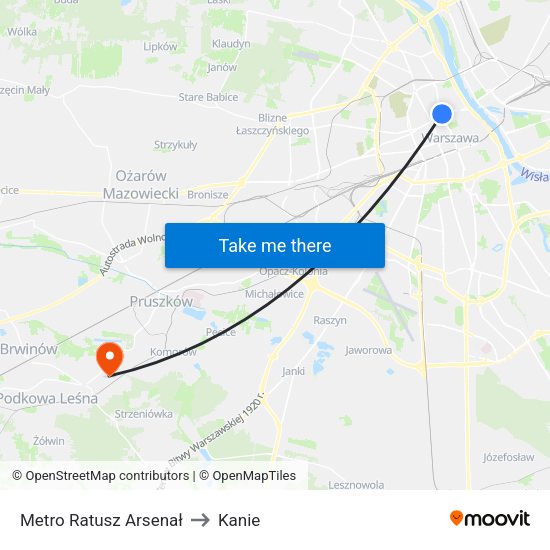 Metro Ratusz Arsenał to Kanie map