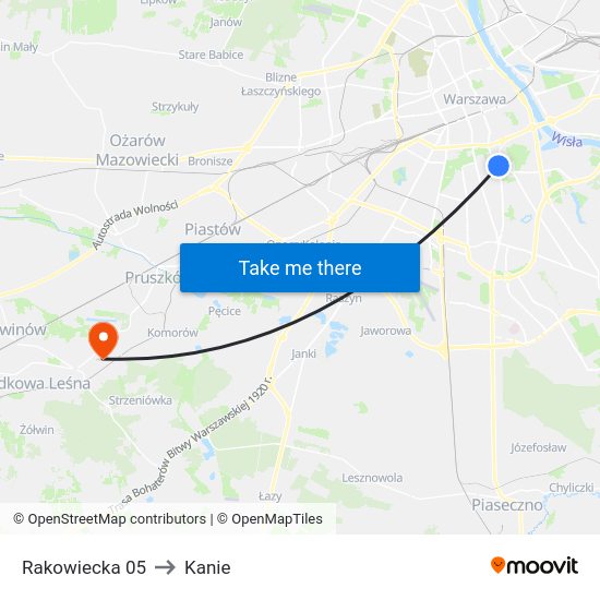 Rakowiecka to Kanie map