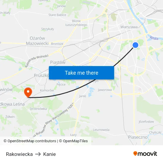 Rakowiecka to Kanie map