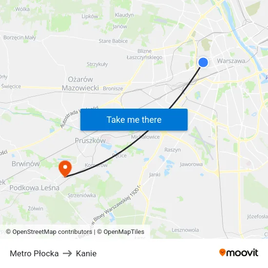 Metro Płocka to Kanie map