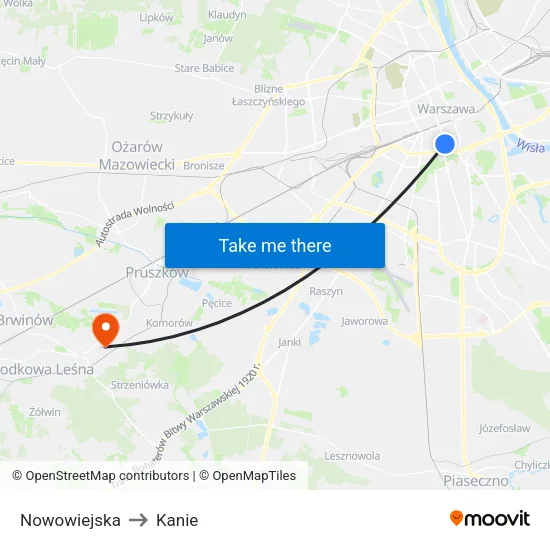 Nowowiejska to Kanie map