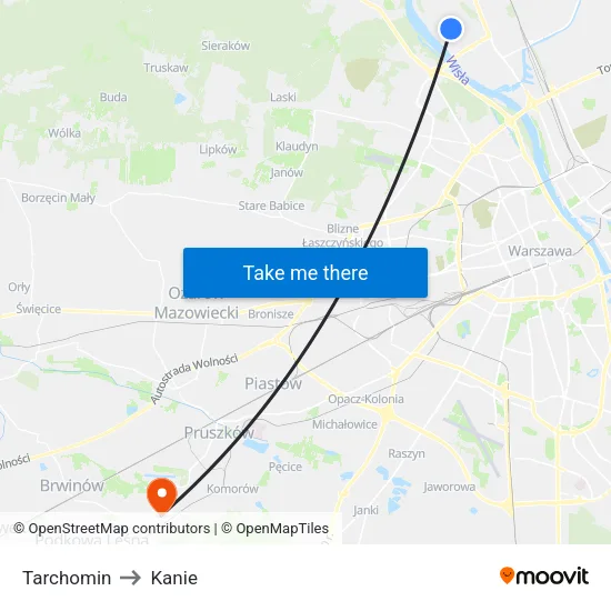 Tarchomin to Kanie map