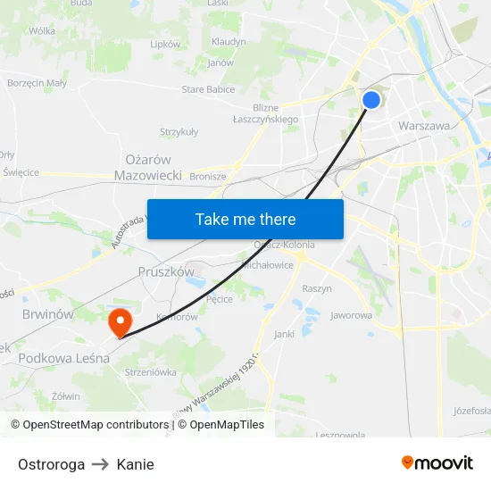 Ostroroga to Kanie map