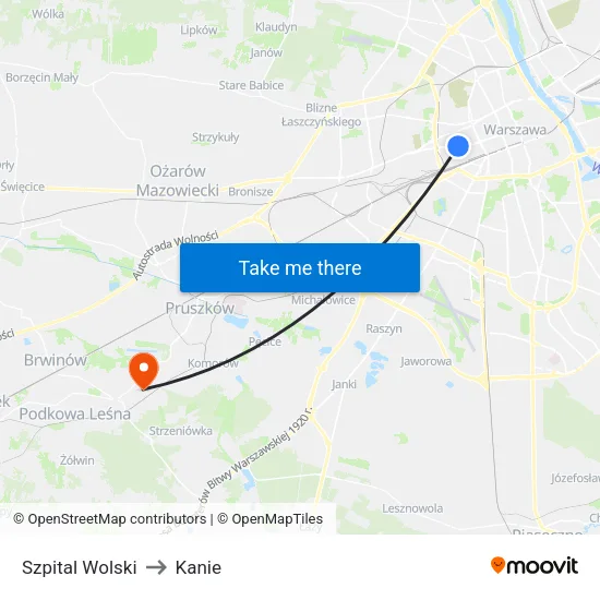 Szpital Wolski to Kanie map