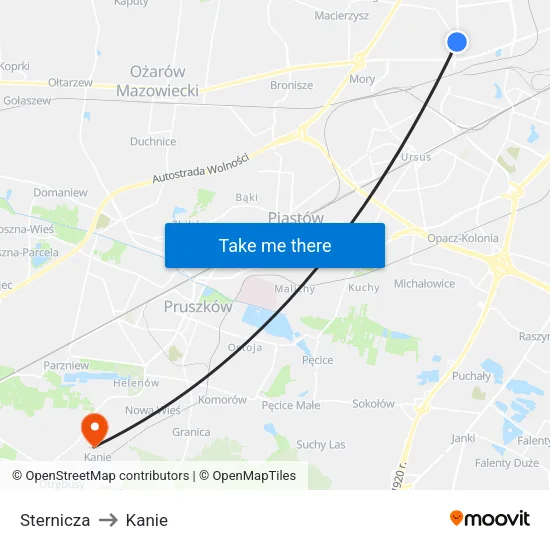 Sternicza to Kanie map