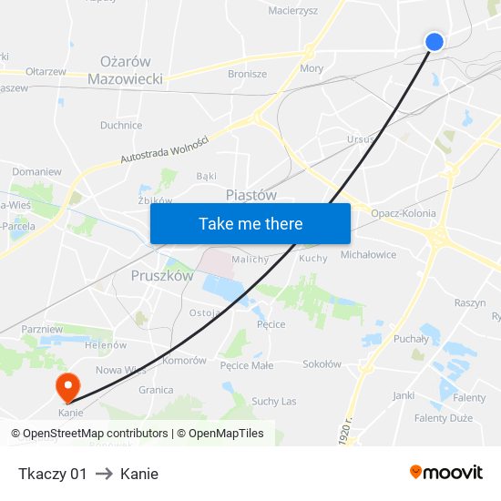 Tkaczy 01 to Kanie map