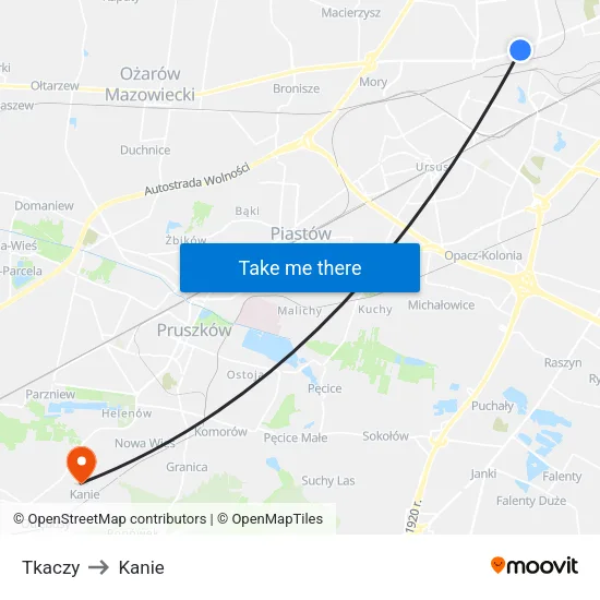 Tkaczy to Kanie map