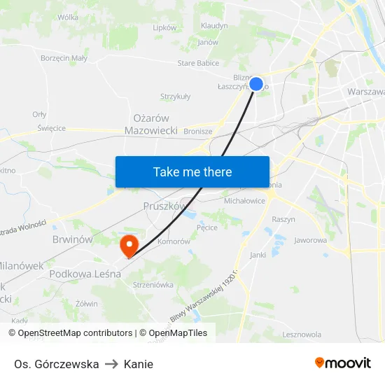 Os. Górczewska to Kanie map