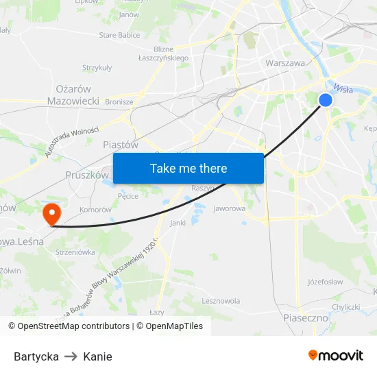 Bartycka to Kanie map