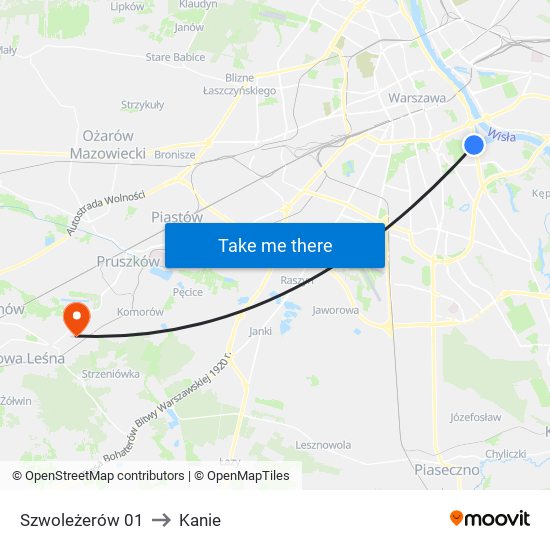 Szwoleżerów to Kanie map