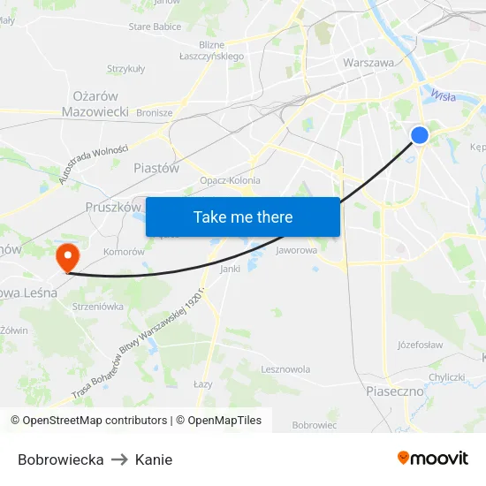 Bobrowiecka to Kanie map