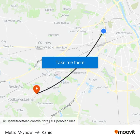 Metro Młynów to Kanie map
