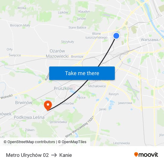 Metro Ulrychów to Kanie map