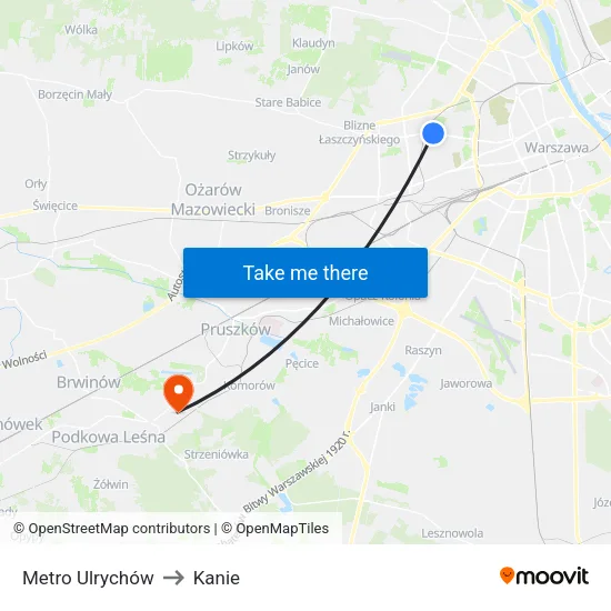 Metro Ulrychów to Kanie map