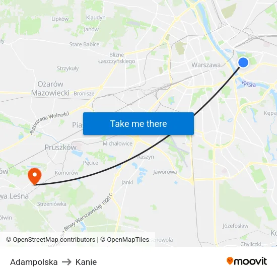 Adampolska to Kanie map