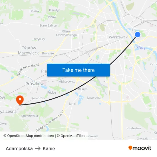 Adampolska to Kanie map